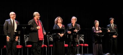 Brad Oscar, Ken Page, Mary Testa, Mark Linn-Baker, Rosemary Harris, and Nick Choksi Photo