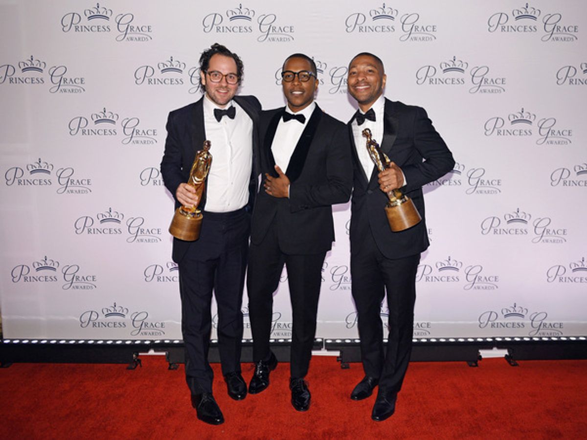 Presenter Leslie Odom Jr. with honorees Honorees Sam Gold and Kyle Abraham  at 