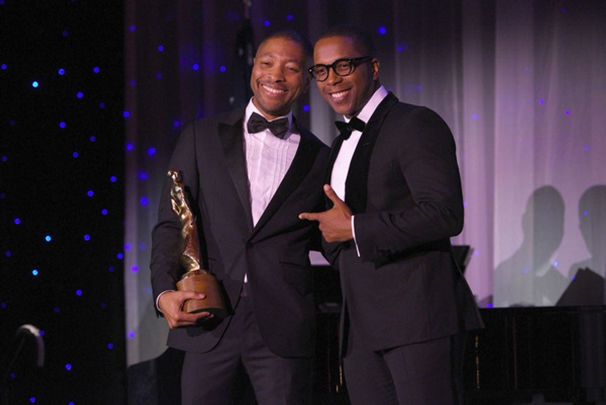Honoree Kyle Abraham (2018 Princess Grace Statue Award Recipients) accepts his award from presenter Leslie Odom Jr.  at 