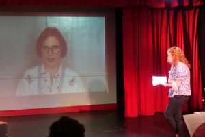 Dana Aber gets advice from her Therapist (also played by D. Aber) in HEALING BEGINS ( Photo