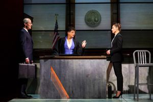 (L to R) John Bolger, Melissa Maxwell, and Margarita Levieva in Walter Anderson's world premiere courtroom drama, The Trial of Donna Caine, at George Street Playhouse, October 16 - November 11. Photo @ BroadwayWorld (L to R) John Bolger, Melissa Maxwell, and Margarita Levieva in Walter Anderson's wor Photo