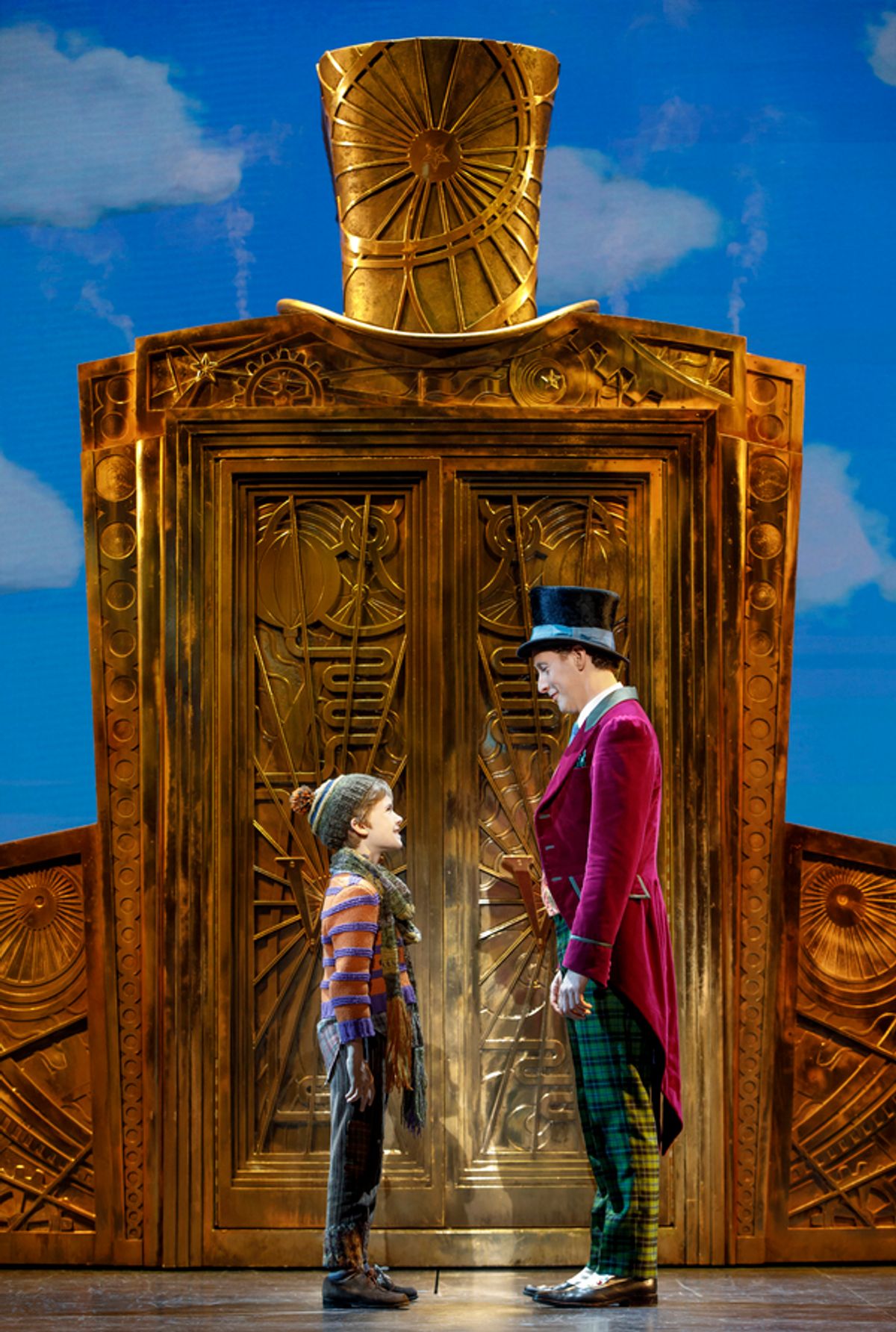 Henry Boshart as Charlie Bucket and Noah Weisberg as Willy Wonka at 