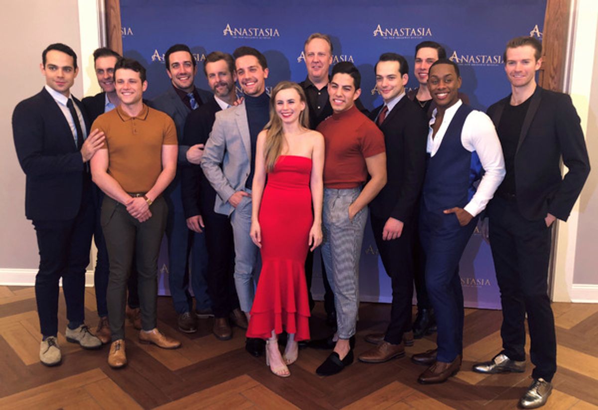 ANASTASIA Tour Launch Party featuring Jason Michael Evans (Gleb), Michael McCorry Rose (Ensemble), Matt Rosell (Ensemble), Jeremiah Ginn (Swing), Edward Staudenmayer (Vlad), Kenneth Michael Murray (Swing), Lila Coogan (Anya), Fred Inkley (Ensemble), Peter at 