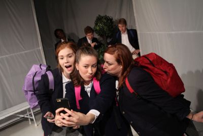 Caroline Hendricks, Maggie Scrantom and Lauren Pizzi Montgomery with (back, l to r) J Photo