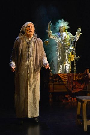 James Carpenter (left) as Ebenezer Scrooge (at select performances) and Ken Ruta as t Photo