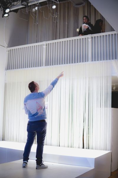 Director Ethan Paulini in rehearsal with Katharine Yacko (The Baker) Photo