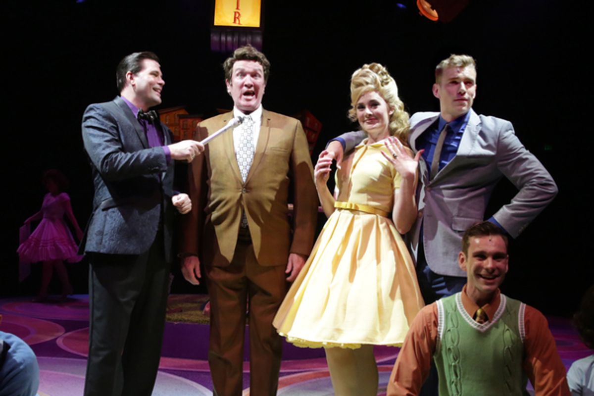 Marty McNamee (Corny Collins), Kevin B. McGlynn (Harriman F. Spritzer), Marie Eife (Amber Von Tussle), and Zane Phillips (Link Larkin) at 