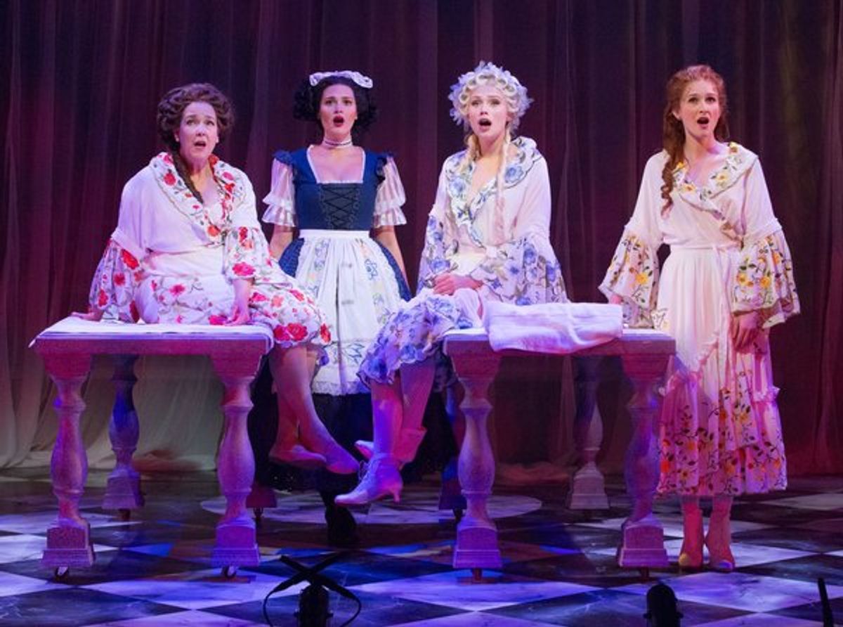 Harriet Harris (Mrs. Malaprop), Emma Stratton (Lucy), Charlotte Maltby (Julia Melville), Erin Mackey (Lydia Languish)
 at 
