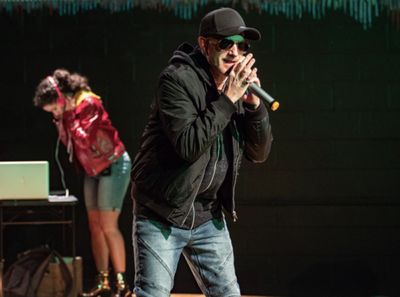 Helena Tafuri and Jeff Hodge  in HYPE MAN: A BREAK-BEAT PLAY at The Wilbury Theatre G Photo