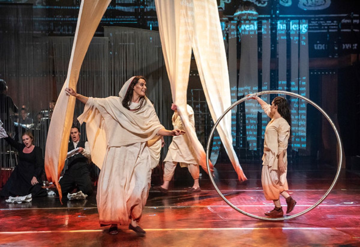 Karolina Blixt and Sarah Lett in Folkoperan/ Cirkus Cirkor production of Philip Glass' Opera 'Satyagraha' at the BAM Harvey Theater on October 31-November 4, 2018, part of the Next Wave Festival. Photo Credit: Stephanie Berger. at 