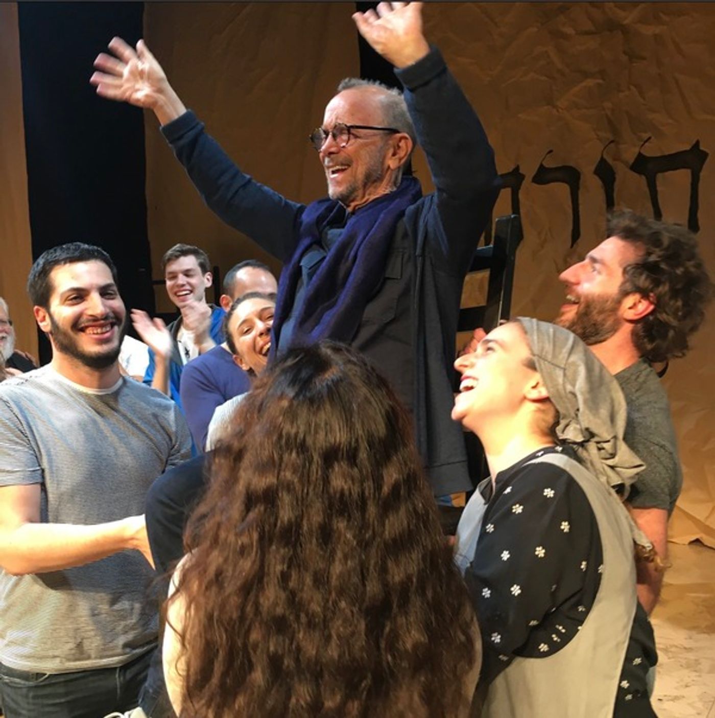 Photo Flash: Yiddish FIDDER ON THE ROOF Cast Hoists Joel Grey Into the Air to Celebrate 100 Sold Out Shows!  Image
