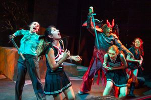 Agnes (Gwyneth Forrester), Evil Tina (Brenda Lopez), Orcus (Thomas Times), Evil Gabbi (Reagan Harwood), and Kalliope (Jaime Melendez) @ BroadwayWorld Agnes (Gwyneth Forrester), Evil Tina (Brenda Lopez), Orcus (Thomas Times), Evil Gabbi Photo