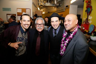 From left, cast member Michael Naydoe Pinedo, writer/director Luis Valdez, cast membe Photo