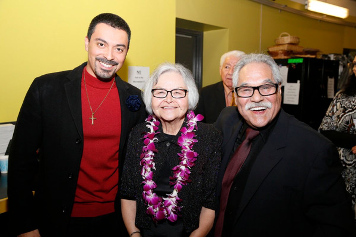 From left, actor Matias Ponce, costume designer Lupe Valdez and writer/director Luis Valdez at 