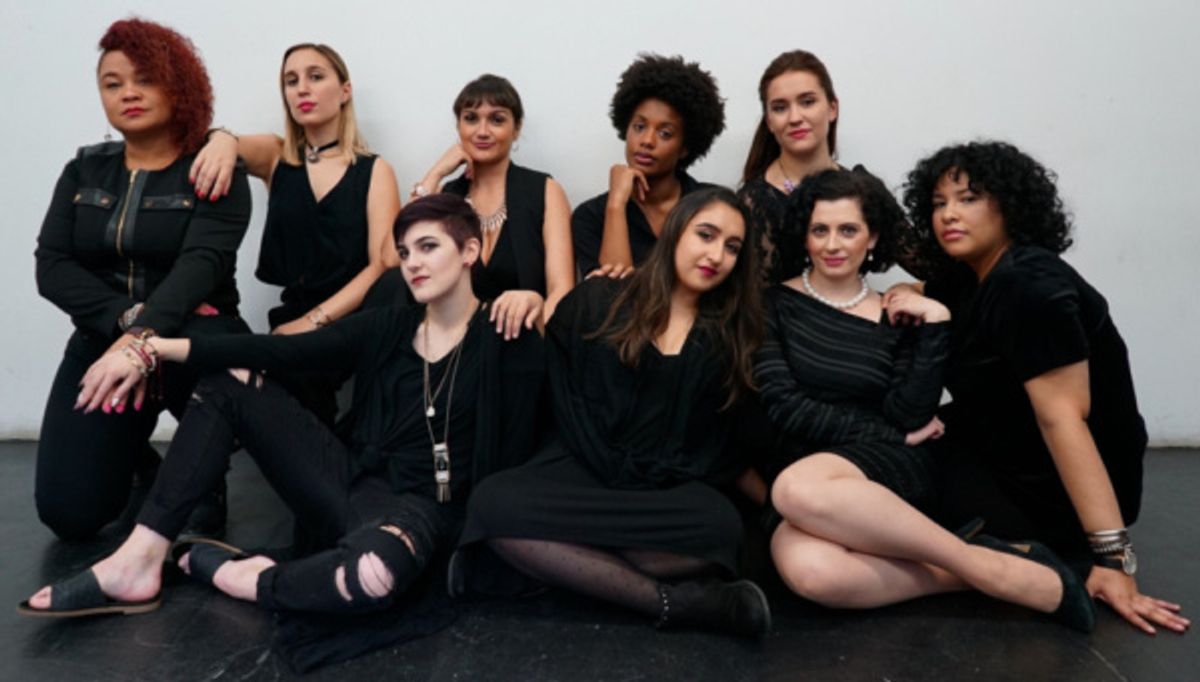 Cast and Crew. Left to right: Yudelka Heyer, Barbara Bernardi, Alana DeGregorio, Idalis Rideout, Tiffany Peach, Katherine Lieblang, Hannah Ciesil, Claire-Monique Marting, Gabriela Lopez Hernandez. / P at 