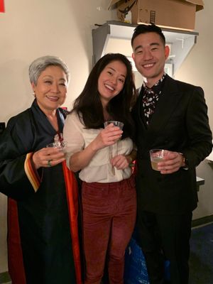 Esther Lee, Shannon Tyo and Daniel K. Issac share a toast backstage after opening night. @ BroadwayWorld Esther Lee, Shannon Tyo and Daniel K. Issac share a toast backstage after opening nig Photo