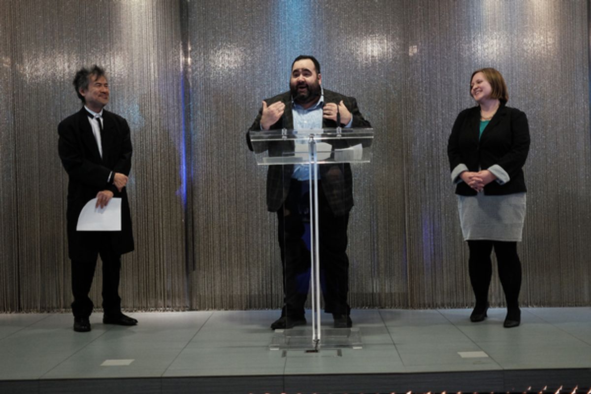 David Henry Hwang with Michael Lluberes and Stephanie Ramirez at 