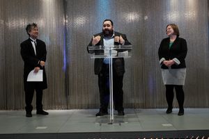 David Henry Hwang with Michael Lluberes and Stephanie Ramirez Photo