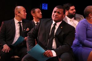 Kelvin Roston Jr. as John Adams and the ensemble cast of Porchlight Revisits 1776 Photo