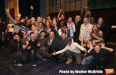 Director Casey Nicholaw with the cast Photo