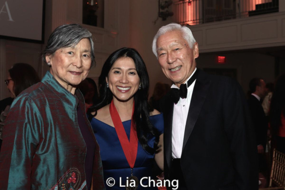Honoree Dr. H.M. Agnes Hsu-Tang is flanked by her sister-in-law Connie Fong and her husband, Oscar Tang at 