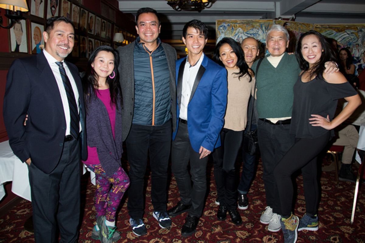 Telly Leung and FLOWER DRUM SONG cast members at Telly Leung Receives His Portrait at Sardi's