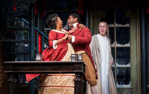 Penelope Walker (Mrs. Fezziwig), Breon Arzell (Dick Wilkins) Photo