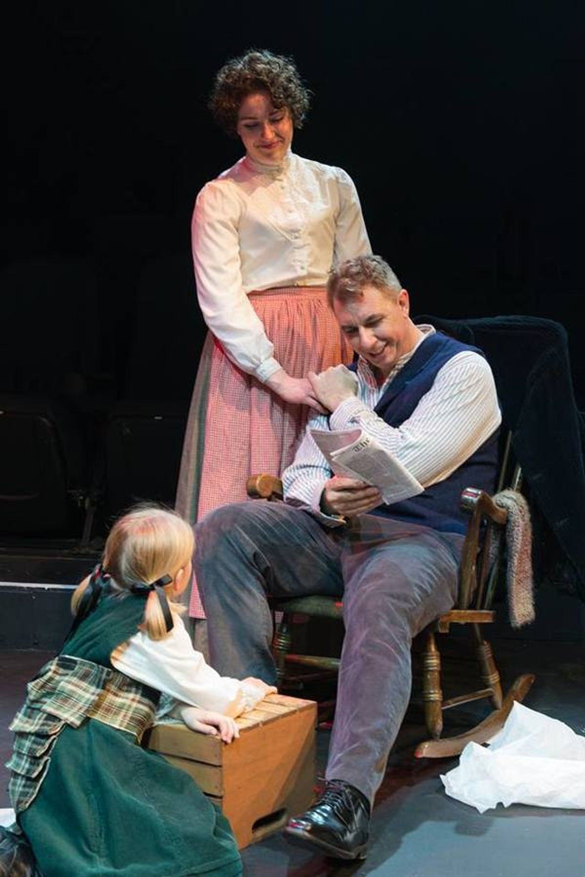 L to R) NORAH GAWRYCZIK (Virginia O'Hanlon), ED MEDINA (James O'Hanlon) and KAYLA CRAWFORD (Evie O'Hanlon)  from the Lakewood Playhouse Production of 'YES, VIRGINIA, THERE IS A SANTA CLAUS.' at 