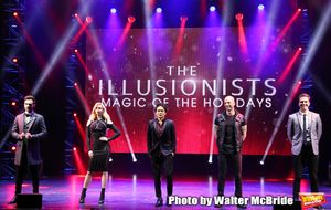 Colin Cloud, Chloé Crawford, Shin Lim, Darcy Oake and Adam Trent from the cast of Broadway's "The Illusionists—Magic of the Holidays" on stage for a press preview at the Marquis Theatre on November 27, 2018 in New York City. @ BroadwayWorld Colin Cloud, Chloé Crawford, Shin Lim, Darcy Oake and Adam Trent from the cast of Photo