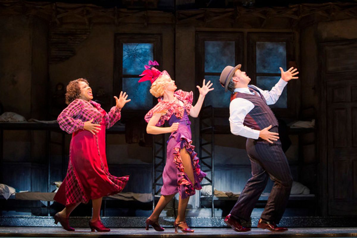Cynthia Jones as Miss Hannigan, Cheyenne Casebier as Lily St. Regis, and Dane Stokinger as Rooster at 