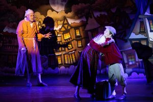 Scrooge (Eric Fletcher) and his younger self

Photo: Martin Harris Photo