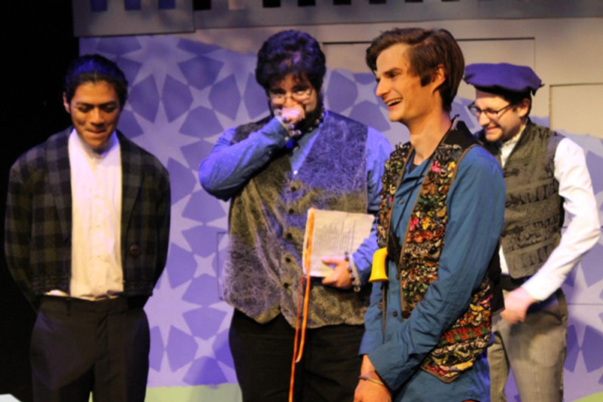 Dumain (Kelvin Morales), Longaville (John Cody Fasano), Costard (Cameron Rose) and Berowne (Jordan Klomp) at 