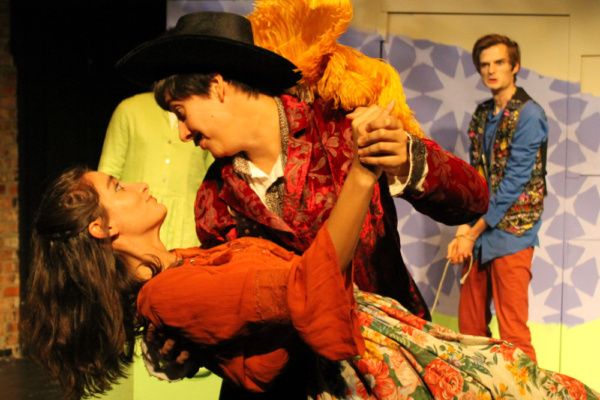 Jaquenetta (Talya Sindel), Don Armado (Kristina Mueller), and Costard (Cameron Rose) Photo