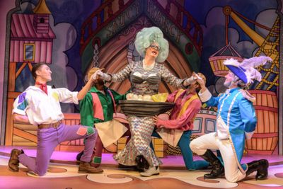 Matt Jolly, Andrew Pollard and Tom Guest in Robinson Crusoe, Greenwich Theatre, Photo Photo