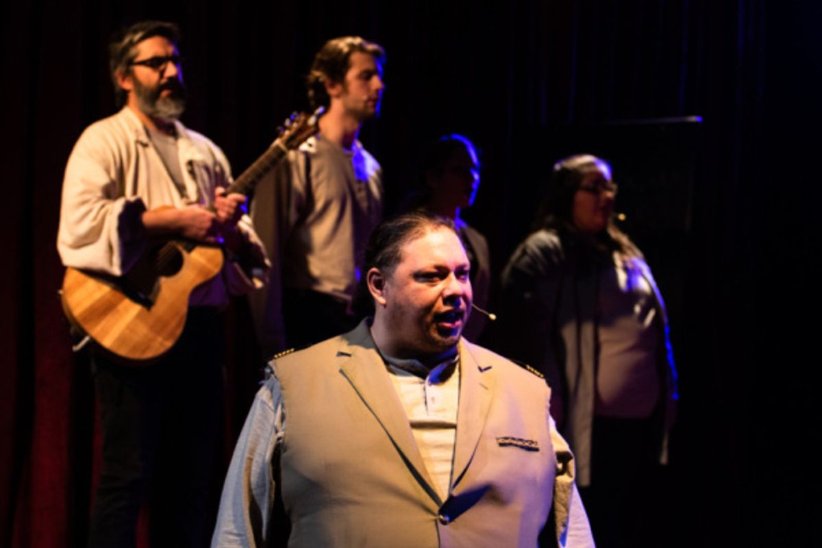 Dave Rabinow, Nicholas Corey, Jason Quinn, and Ava Mascena  in FUTURITY at The Wilbury Theatre Group, directed by Brien Lang with music direction by Milly Massey; photo by Erin X. Smithers.  at 