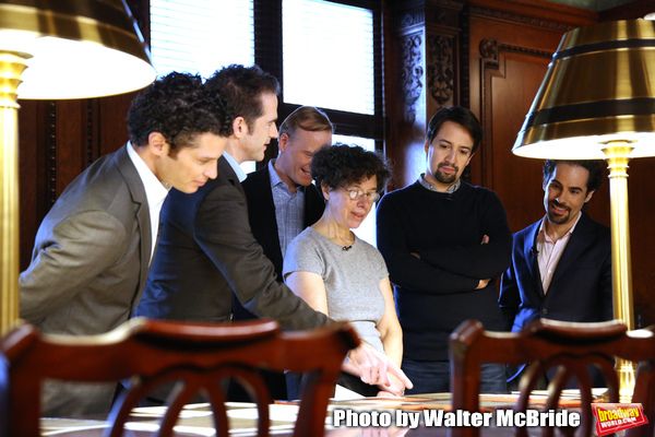Thomas Kail, Andy Blankenbuehler, John Dickerson, researcher Julie Miller, Lin-Manuel Photo