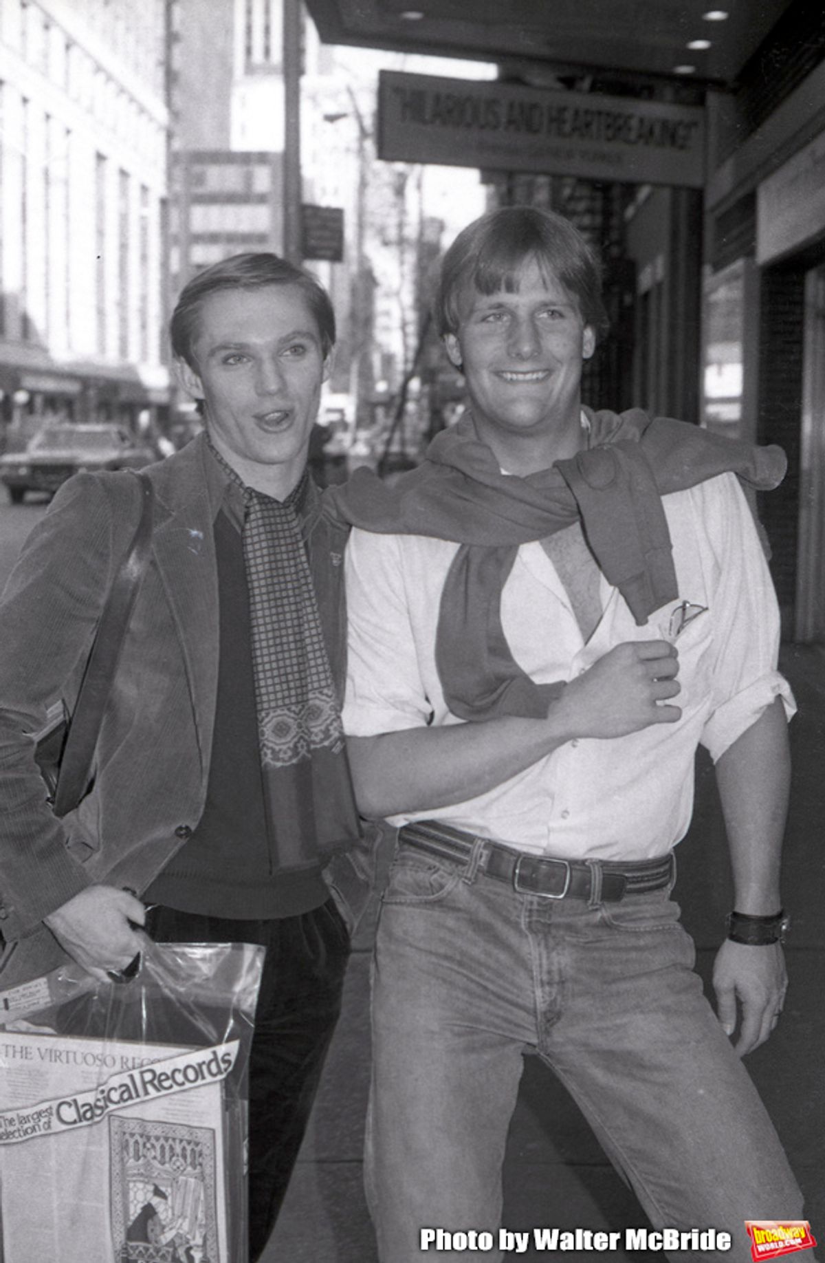Richard Thomas and Jeff Daniels after a performance in 'Fifth of July' on July 18, 1981 at The New Apollo Theatre in New York City. at 