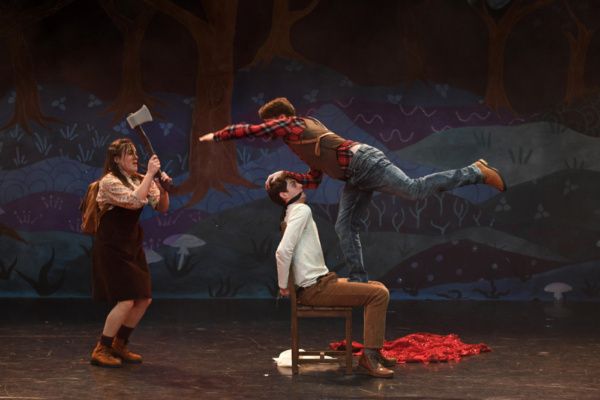 Claire Burns as Scarlett, Ben Rose as Ned and Tom Whitelock as Mayor Woodwood in Red  Photo