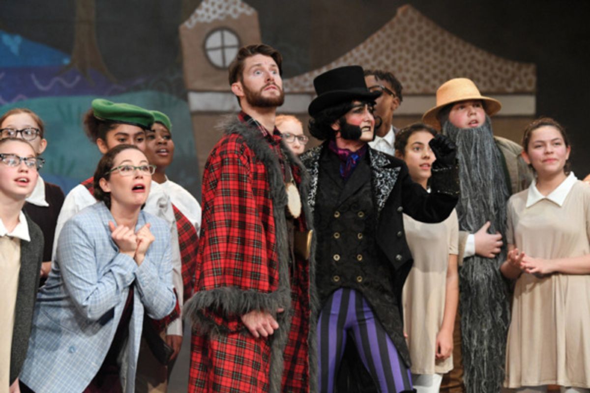 Susannah Austin, Tom Whitelock, Kerry Frampton and members of the company in Red Riding Hood vs The Wolf, Stantonbury Theatre, 2018-19 at 