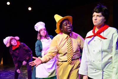 Hannah Fogler as Curious George, Karen Shantz as Netti, Deion Dawodu as Man in the Ye Photo