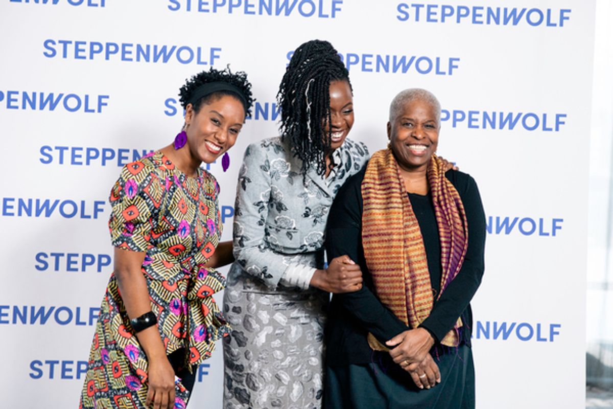 Danai Gurira with Steppenwolf 
cast members from her play Familiar, Steppenwolf ensemble member Celeste M. Cooper and Cheryl Lynn Bruce 
 at 