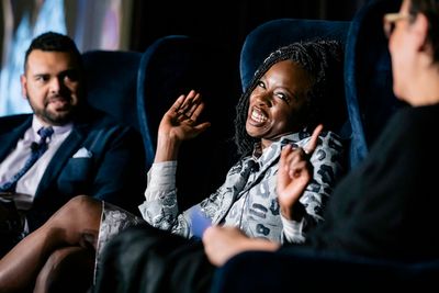  Honoree Danai Gurira in conversation 
with Steppenwolf Education Manager Jared Bello Photo