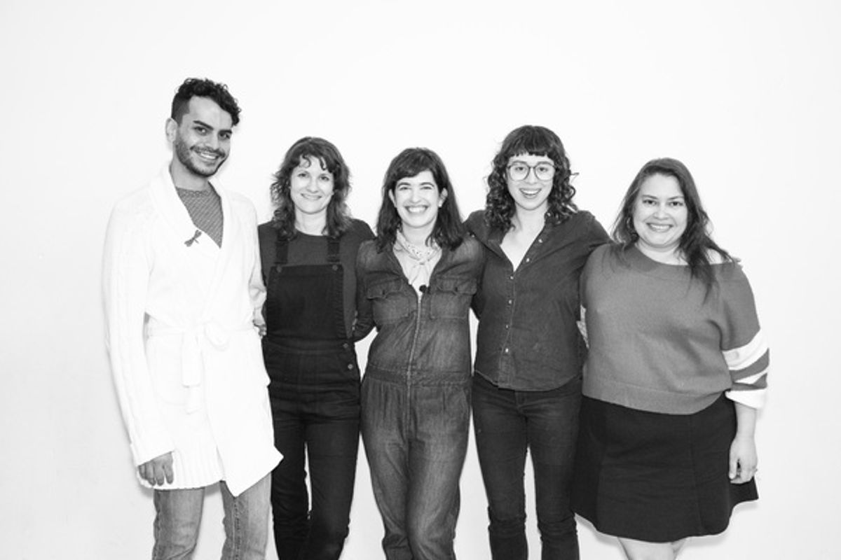 Omer Abbas Salem (Val), Amy Staats (Playwright, Eddie), Megan Hill (Dave), Adina Verson (Al) and Vanessa Aspillaga (MTV DJ) at 