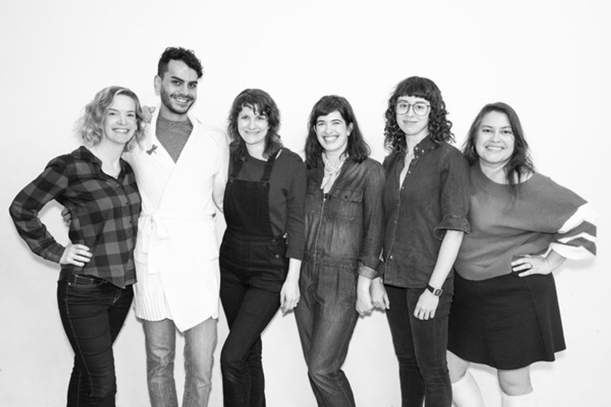 Margot Bordelon (Director), Omer Abbas Salem (Val), Amy Staats (Playwright, Eddie), Megan Hill (Dave), Adina Verson (Al) and Vanessa Aspillaga (MTV DJ) at 