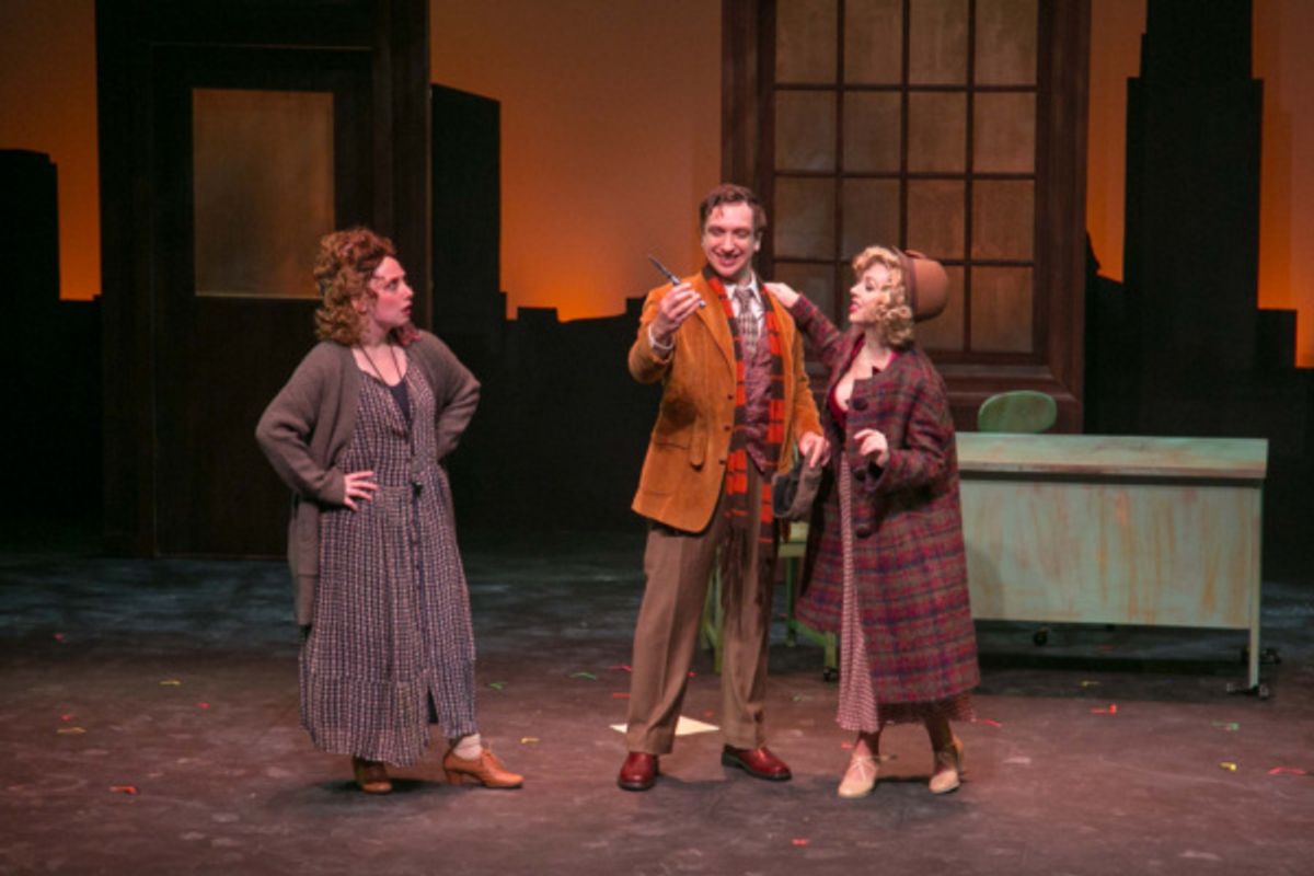 Corrinne Marshall as Miss Hannigan,  Paul Goodman as Rooster and Mikayla Petrilla as Lily St. Regis in ANNIE, which plays at the Downtown Cabaret Theatre in Bridgeport, CT through December 30th. at 