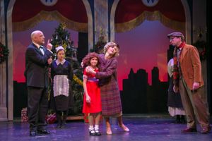 Olivia Janson as Annie, Tony Republicano as Oliver Warbucks, Paul Goodman as Rooster  Photo