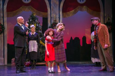 Olivia Janson as Annie, Tony Republicano as Oliver Warbucks, Paul Goodman as Rooster  Photo