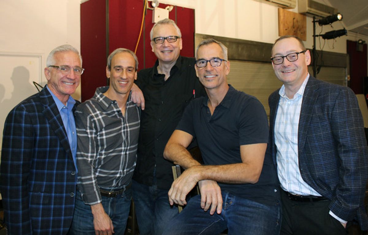 Mark S. Hoebee (Paper Mill Producing Artistic Director), Lon Hoyt (Music Director), Rick Elice (Book), Jerry Mitchell (Director/Choreographer), Michael Stotts (Managing Director) at 