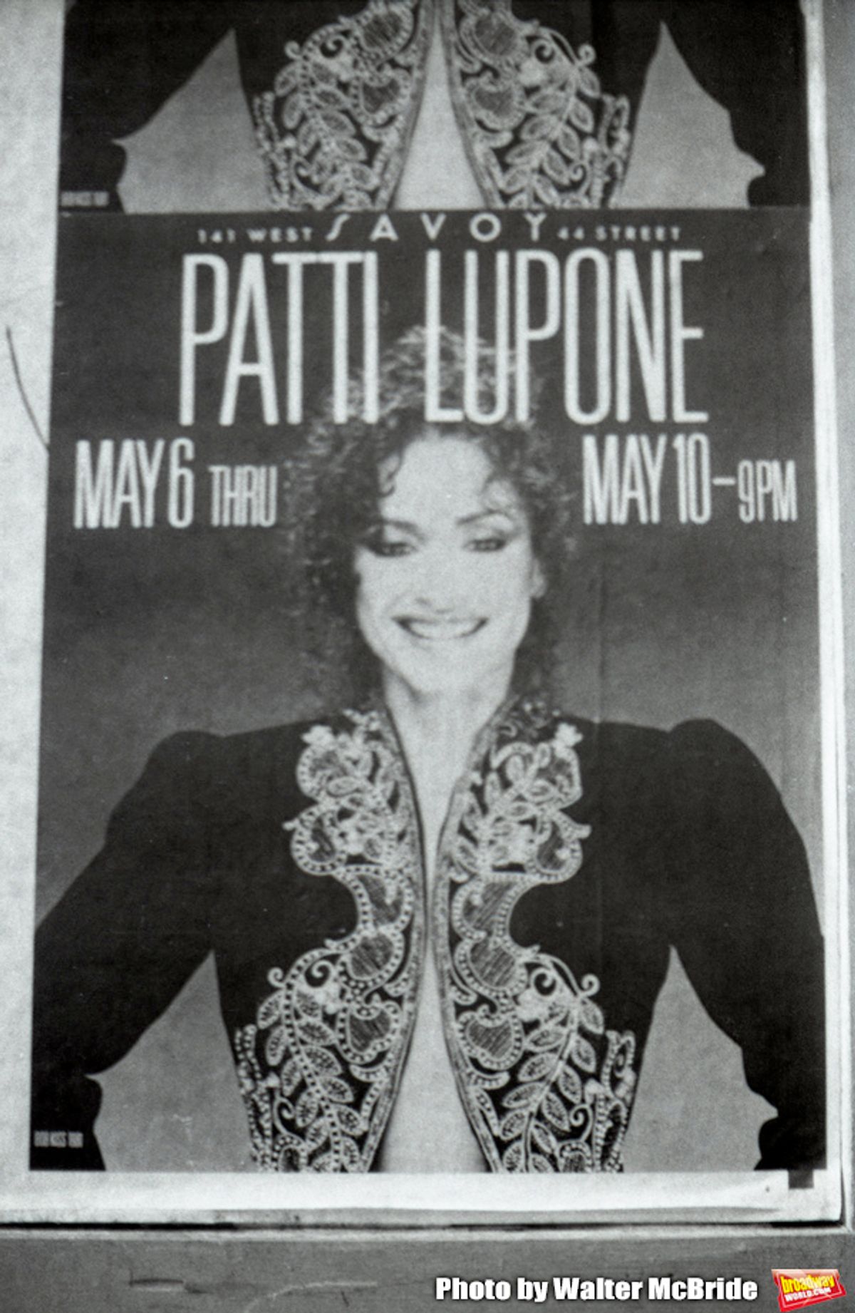 Patti LuPone poster billboard  for 'Patti LuPone at the Savoy May 6 - May 10 on May 1, 1981' in Times Square in New York City. at 