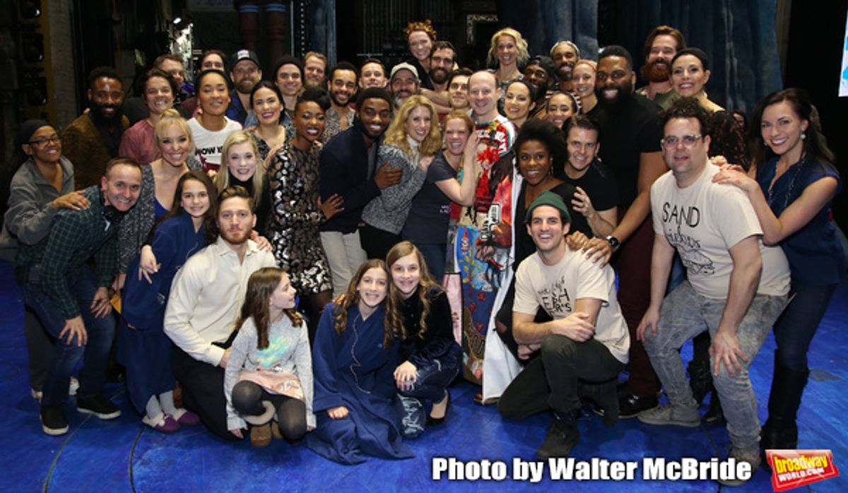 Jeremy Davis with the cast during the Actors' Equity Opening Night Legacy Robe Ceremony honoring Jeremy Davis for 'Frozen' at the St. James Theatre on March 22, 2018 in New York City. at 